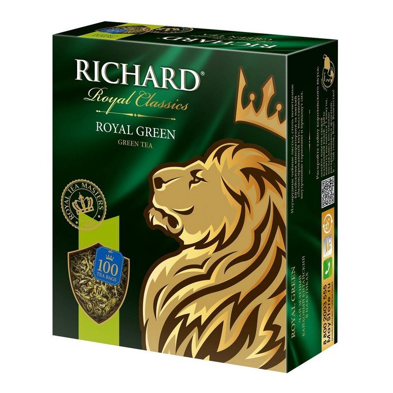 Чай RICHARD (Ричард) «Royal Green», зеленый, 100 пакетиков по 2 г