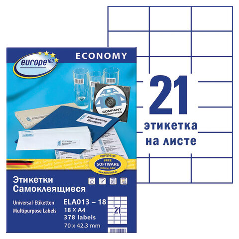 превью Этикетка самоклеящаяся 70×42.3 мм, 21 этикетка, белая, 70 г/м2, 18 л., Avery, Европа-100