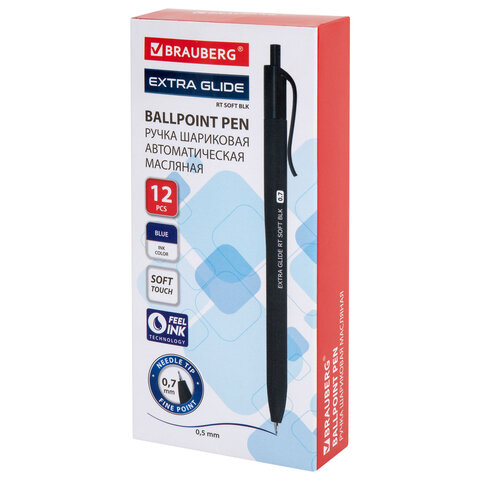 Ручка шариковая масляная автоматическая BRAUBERG «Extra Glide RT SOFT BLK», СИНЯЯ, игольчатый наконечник 0.7 мм, линия 0.5 мм