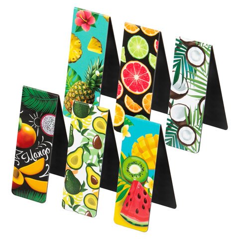 Закладки для книг МАГНИТНЫЕ, «FRUITS», набор 6 шт., 60×20 мм, BRAUBERG