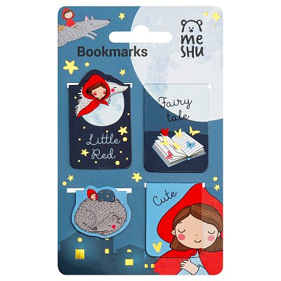Закладки магнитные для книг, 4шт., MESHU «Little red», матовая ламинация, фольга