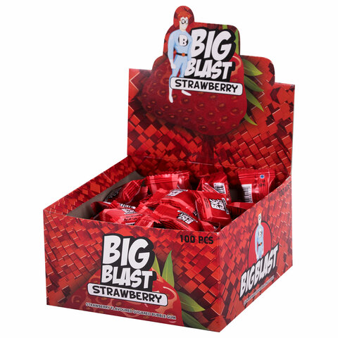 Жевательная резинка BIGBLAST со вкусом клубники, 100 шт. по 4 г в шоу-боксе, ТУРЦИЯ