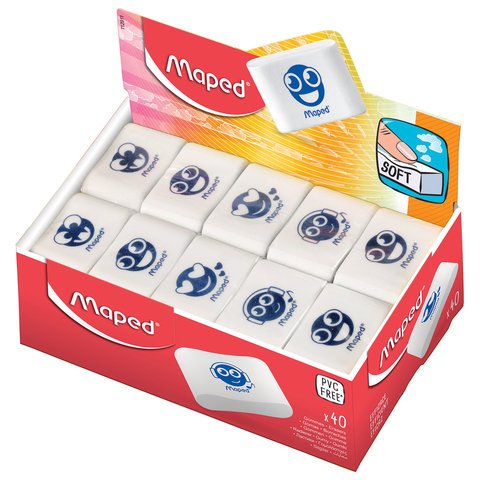 Резинка стирательная MAPED (Франция) «Essentials Soft 13», 33.5×21.5×9.9 мм, белая, дисплей