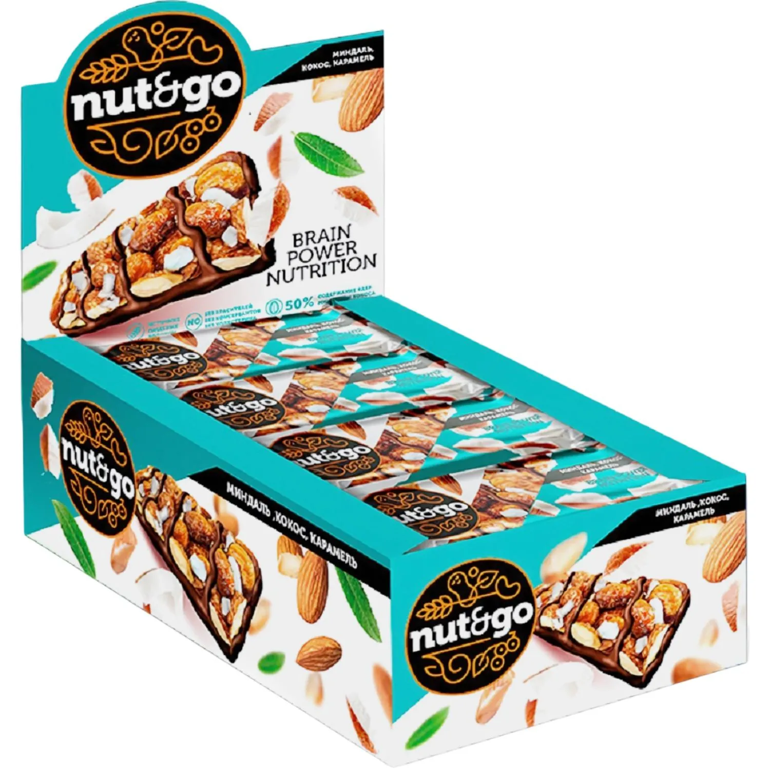 Батончик Nut N Go с миндалём/кокосом/карамелью (18 батончиков по 36 г)