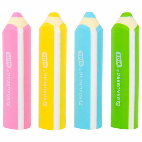 Ластики фигурные BRAUBERG KIDS «Карандашики», НАБОР 4 ШТУКИ, пакет