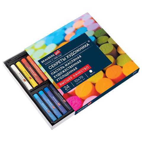 Пастель масляная BRAUBERG ART «Секреты художника», УТОЛЩЕННАЯ, 24 цвета, круглое сечение