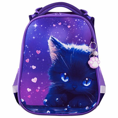 Ранец BRAUBERG PREMIUM, 2 отделения, с брелоком, «Anime cat», 38×29х16 см