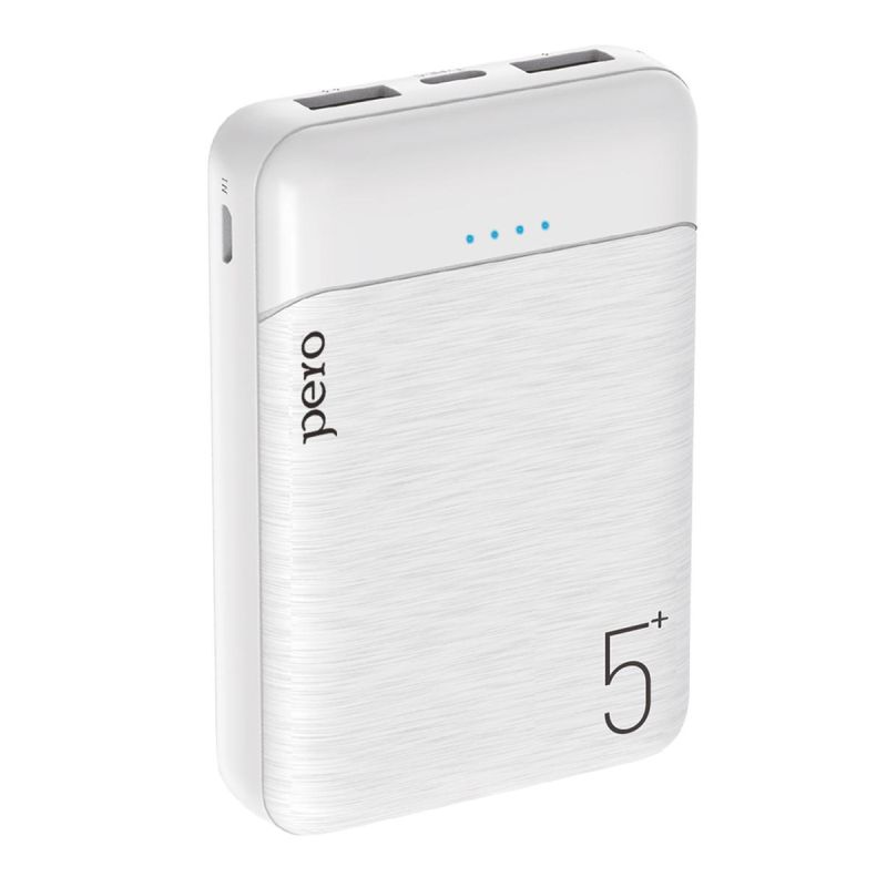 Внешний аккумулятор PERO PB01 5000 mAh, Li-Pol, output 2xUSB-A 2.1A, белый