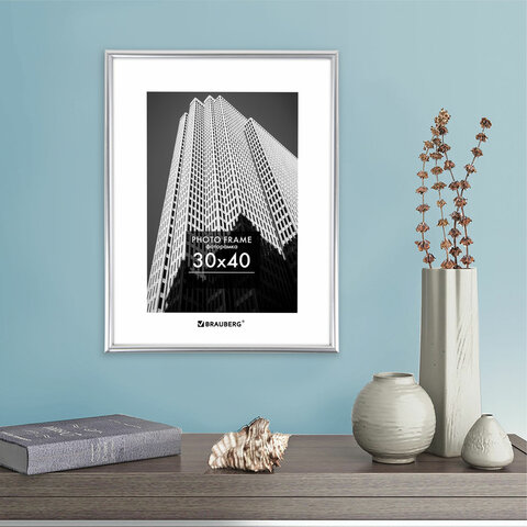 Рамка 30×40 см небьющаяся, багет 12 мм, пластик, BRAUBERG «Original», серебристая
