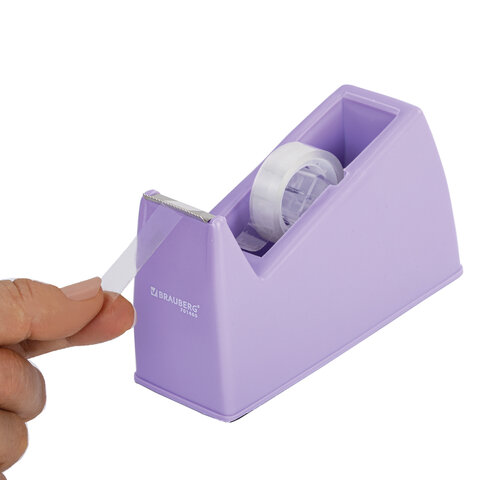 Диспенсер для клейкой ленты шириной до 26 мм, ЛАВАНДОВЫЙ (лента в подарок! ), утяжеленный большой, BRAUBERG
