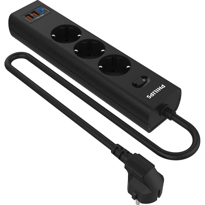 Сетевой фильтр Philips CHP4336BA/51 3р/2м с USB, 10А, черный