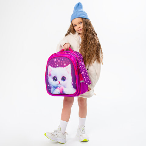 Рюкзак BRAUBERG KIDS MIND с пеналом в комплекте, 2 отделения, «Humble Cat», 40×28х18 см