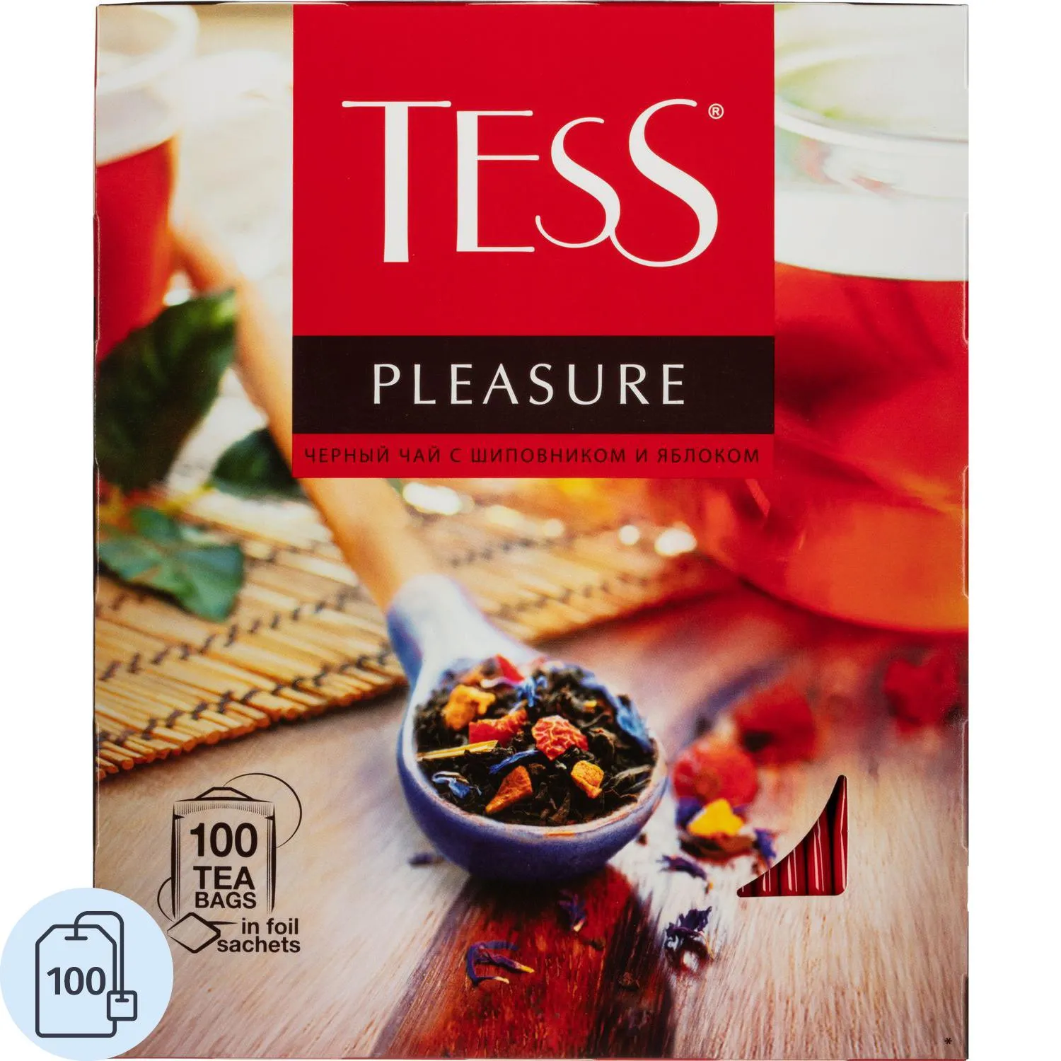 Чай чёрный Tess Pleasure 100 пакетиков (яблоко, шиповник)
