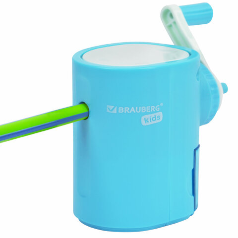 Точилка механическая BRAUBERG KIDS, для простых и цветных карандашей, корпус голубой, крепление к столу