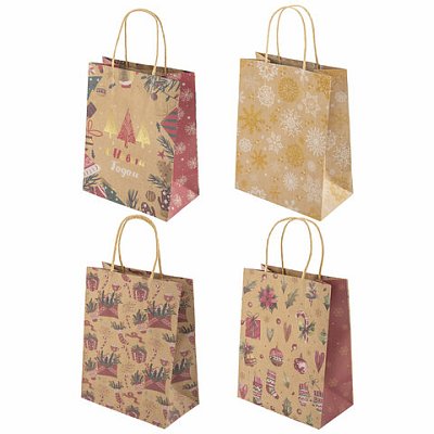 Пакет подарочный (1 штука) новогодний 18×10x23 см«Kraft Medium»ассортиЗОЛОТАЯ СКАЗКА592124