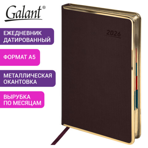 Ежедневник датированный 2026 А5 148×218 мм, GALANT «Infinity Gold», под кожу, темно-коричневый