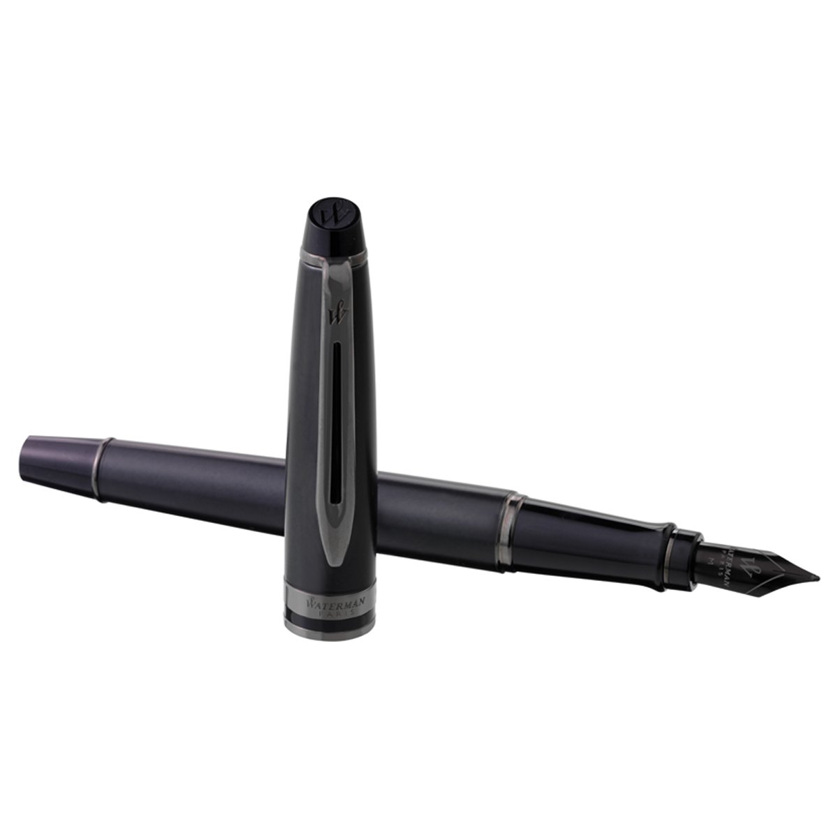 превью Ручка перьевая Waterman «Expert Metallic Black RT» синяя, 0.8мм, подарочная упаковка