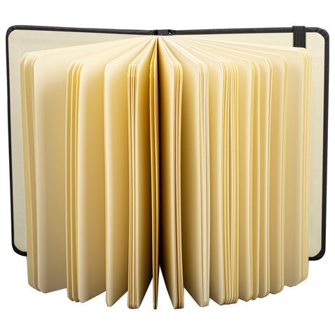Скетчбук, слоновая кость 140 г/м2 90×140 мм, 80 л., КОЖЗАМ, резинка, BRAUBERG ART CLASSIC, черный