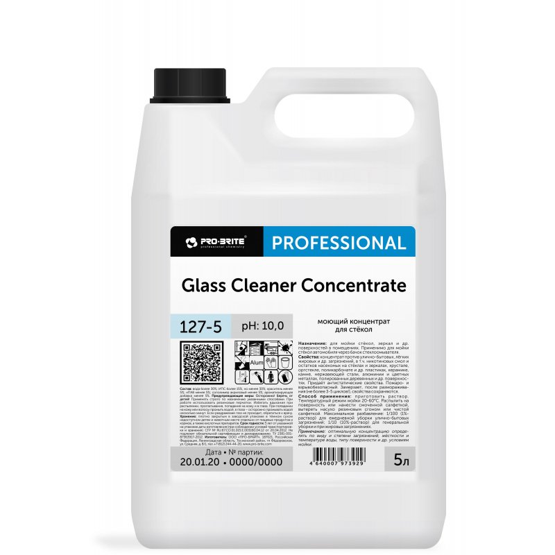 Профессиональный моющий концентрат для стекол с нашатырным спиртом Pro-Brite Glass Cleaner Concentrate 5 литров (артикул производителя 127-5)
