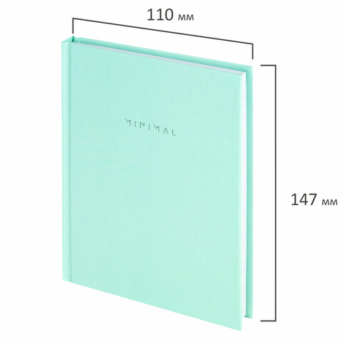 Блокнот МАЛЫЙ ФОРМАТ 110×147 мм, А6, 80 л., твердый, клетка, BRAUBERG «Minimal», мятный