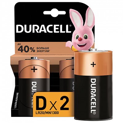 Батарейки Duracell D/373/LR20, 1.5В, алкалиновые, 2 шт. в блистере