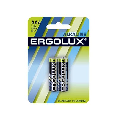 Батарейка Ergolux AAA/LR 03 Alkaline BL-2 (LR 03 BL-2, 1.5В)(2 шт в уп. )