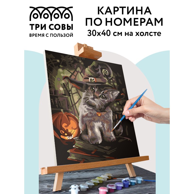 Картина по номерам на холсте ТРИ СОВЫ «Заколдованный котик», 30×40, с акриловыми красками и кистями