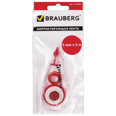 Корректирующая лента BRAUBERG «Red Power», 5 мм х 6 м, в упаковке с европодвесом