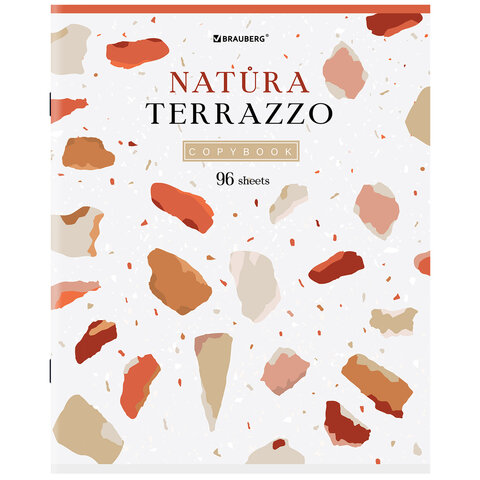 Тетрадь А5, 96 л., BRAUBERG, скоба, клетка, TWIN-лак, «Natura Terrazzo»