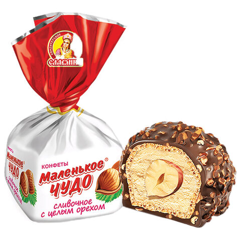 превью Конфеты СЛАВЯНКА «Маленькое чудо» со сливочным вкусом и цельным орехом, 1000 г, пакет