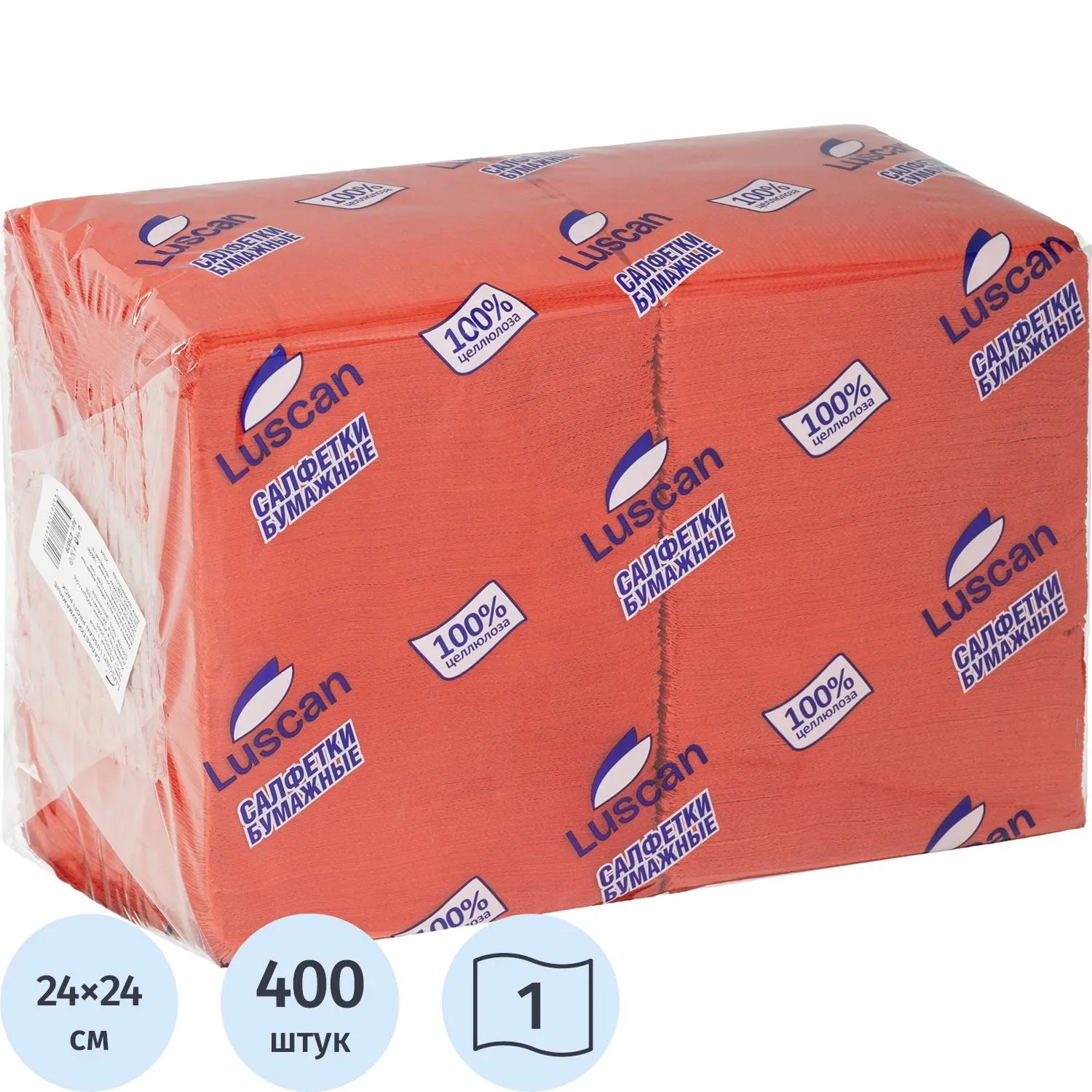 превью Салфетки бумажные Luscan Profi Pack 1-слойные 24х24 красные (400 листов в пачке)