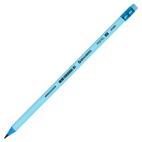 Карандаш чернографитный BRAUBERG «PASTEL», 1 шт., HB, трехгранный, с ластиком