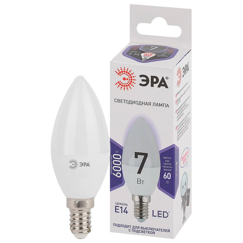 Лампа светодиодная ЭРА STD LED B35-7W-860-E14 E14 / Е14 7Вт холодный свет