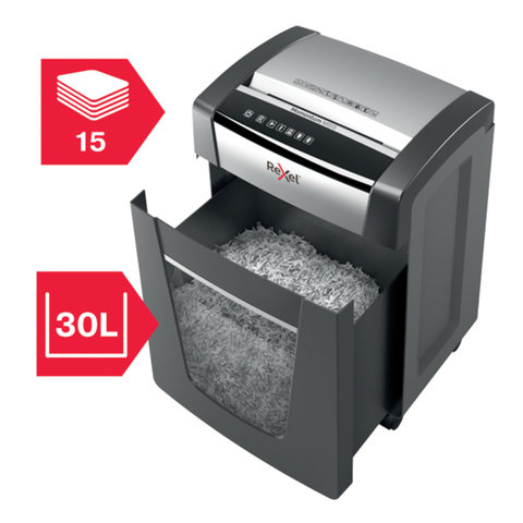 Уничтожитель (шредер) Rexel Momentum M515, 1-3 человек, 5 уровень секретности, фрагменты 2×15 мм, 15 листов, 30 л