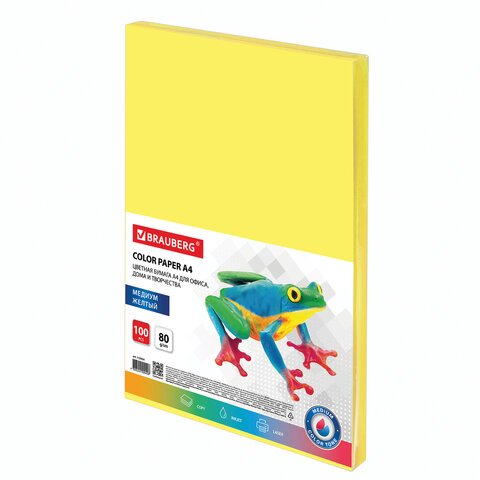 превью Бумага цветная BRAUBERGА480 г/м2100 л. медиумжелтаядля офисной техники112454
