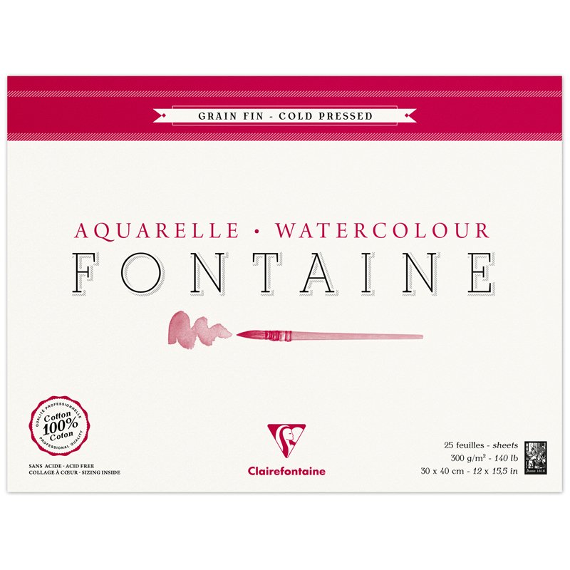 превью Альбом для акварели 25л., 30×40, на склейке Clairefontaine «Fontaine Grain Fin», 300г/м2, холод. пресс, мелкое зерно