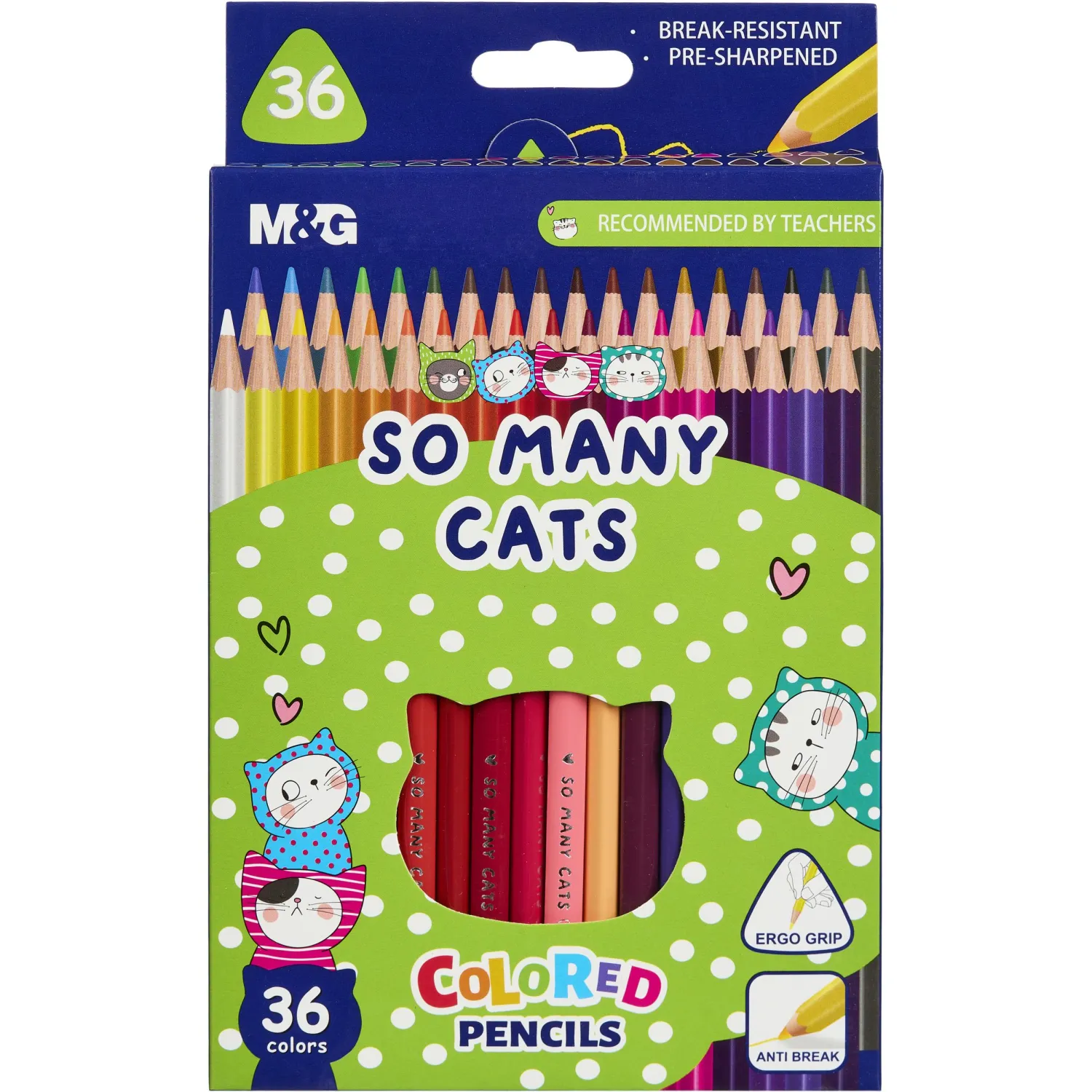 превью Карандаши цветные M&G So Many Cats 36 карандашей 36 цветов трёхгранные