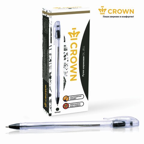 Ручка шариковая масляная CROWN «Oil Jell», ЧЕРНАЯ, узел 0.7 мм, линия письма 0.5 мм