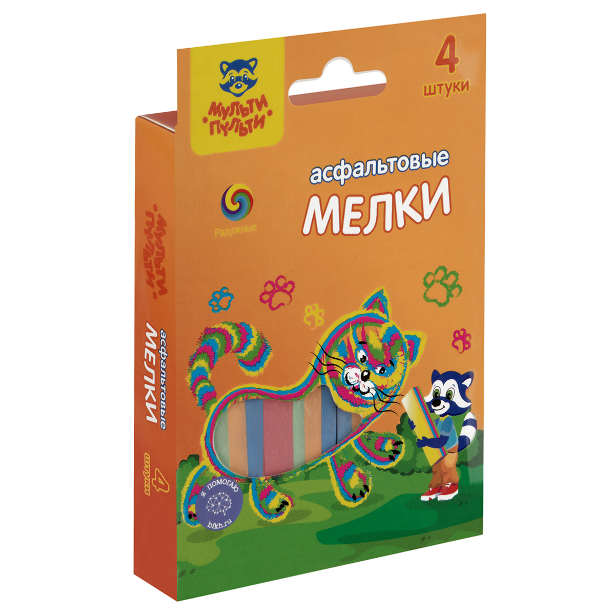 превью Мелки радужные для асфальта Мульти-Пульти 4цв., 4шт, картонная упаковка с держателем