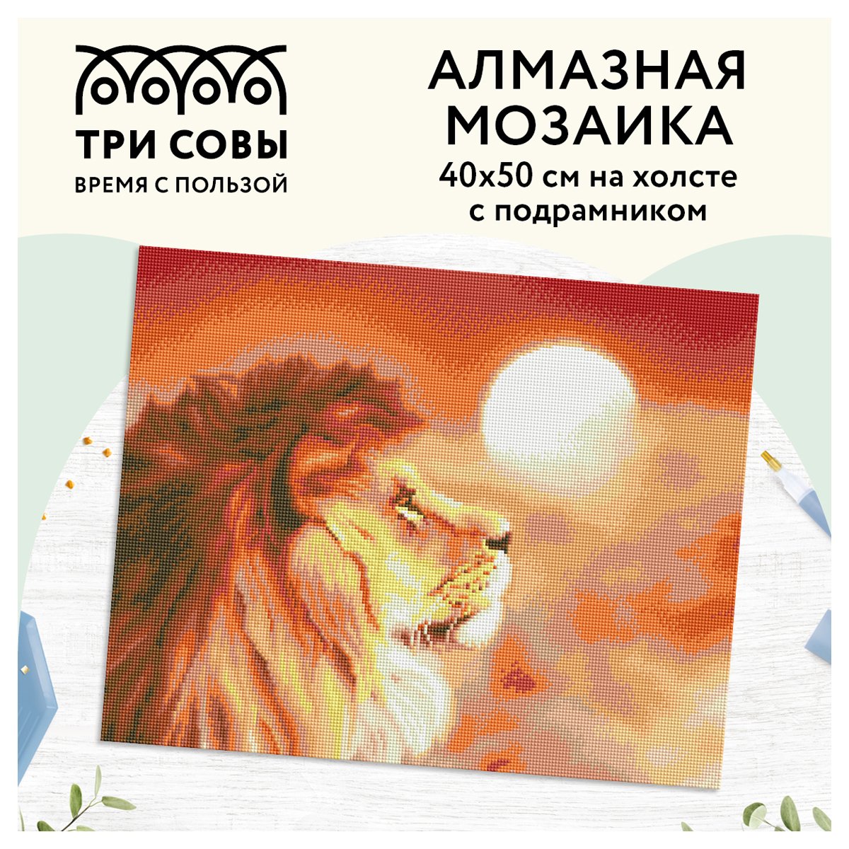 Алмазная мозаика ТРИ СОВЫ «Закат», 40×50см, холст на деревянном подрамнике, картонная коробка с пластиковой ручкой