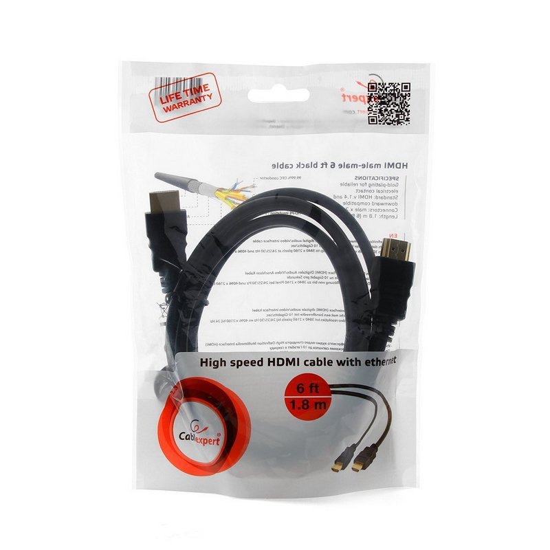Кабель HDMI, 1.8 м, GEMBIRD, M-M, экранированный, для передачи цифрового аудио-видео