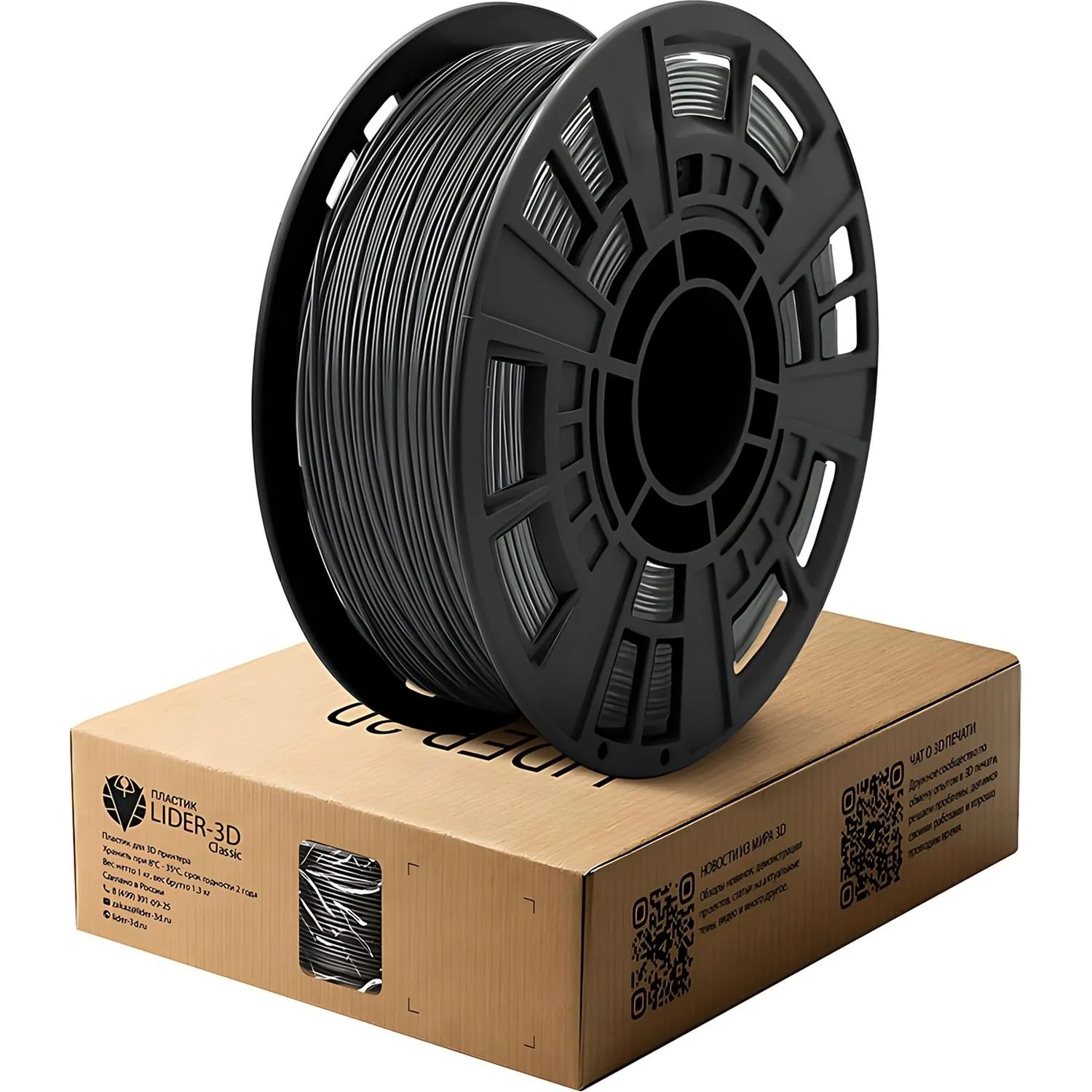 Пластик PETG LIDER-3D Classic для 3D принтера, 1.75 м м/черн./1 кг
