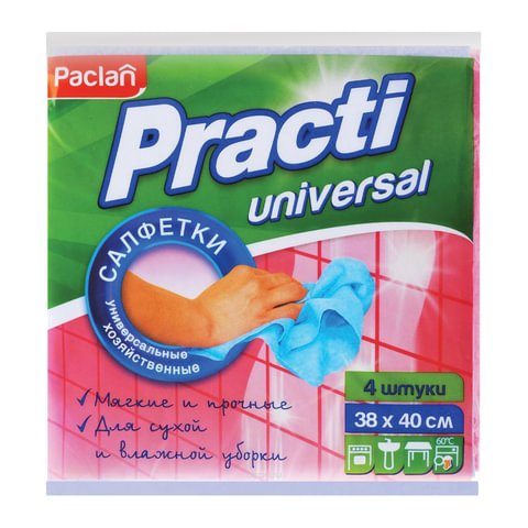 Салфетки универсальные, комплект 4 шт., 38×40 см, PACLAN «Practi», нетканое полотно