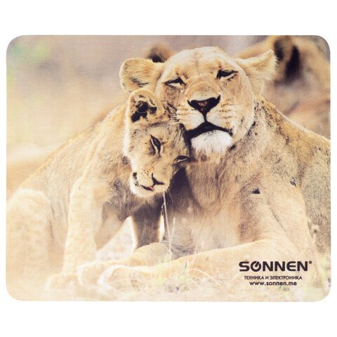 Коврик для мыши SONNEN «LIONS», резина + ткань, 220×180х3 мм