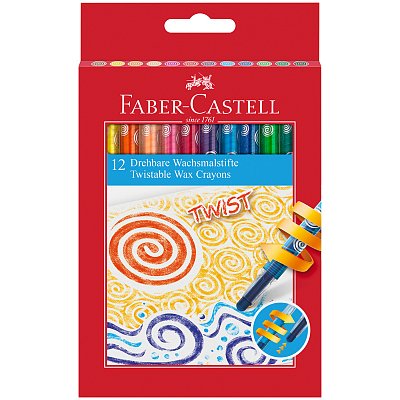 Карандаши восковые Faber-Castell, 12цв., выкручивающийся стержень, картон. упак., европодвес