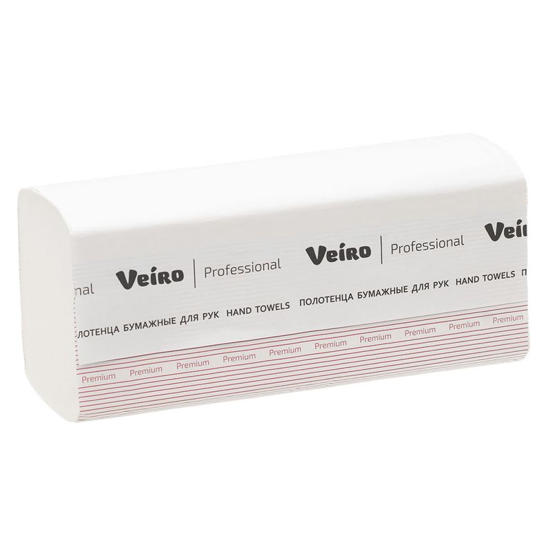 превью Полотенца бумажные лист. Veiro Professional «Premium» (V-сл), 1-сл., 250л/пач.,21×23, тисн., белые