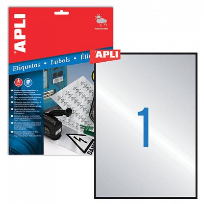 Этикетка самоклеящаяся APLI на листе формата А4, 1 этикетка, размер 210×297 мм, для лазерной печати, серебристая