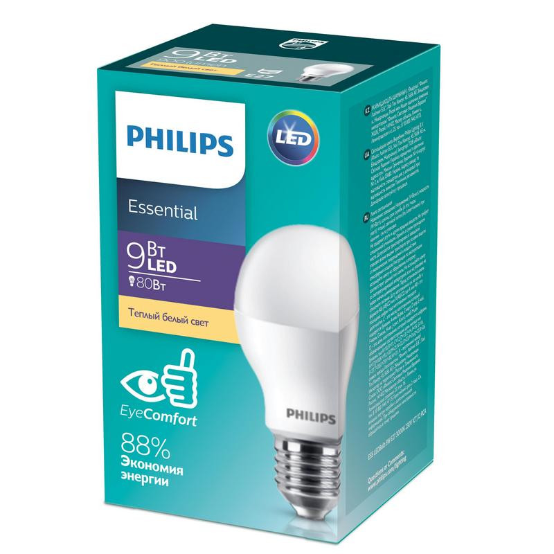 превью Лампа светодиодная Philips 9Вт E27 грушевидная 3000K теплый белый свет