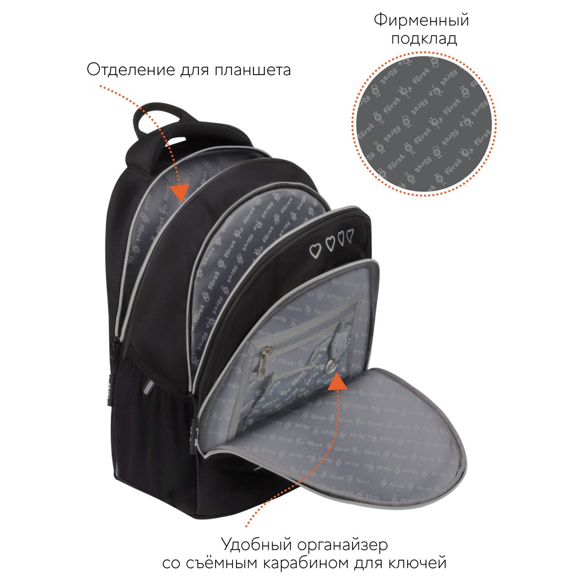 Рюкзак Först F-Junior «Enjoy» 38×29×18см, 3 отделения, 2 кармана, анатомическая спинка