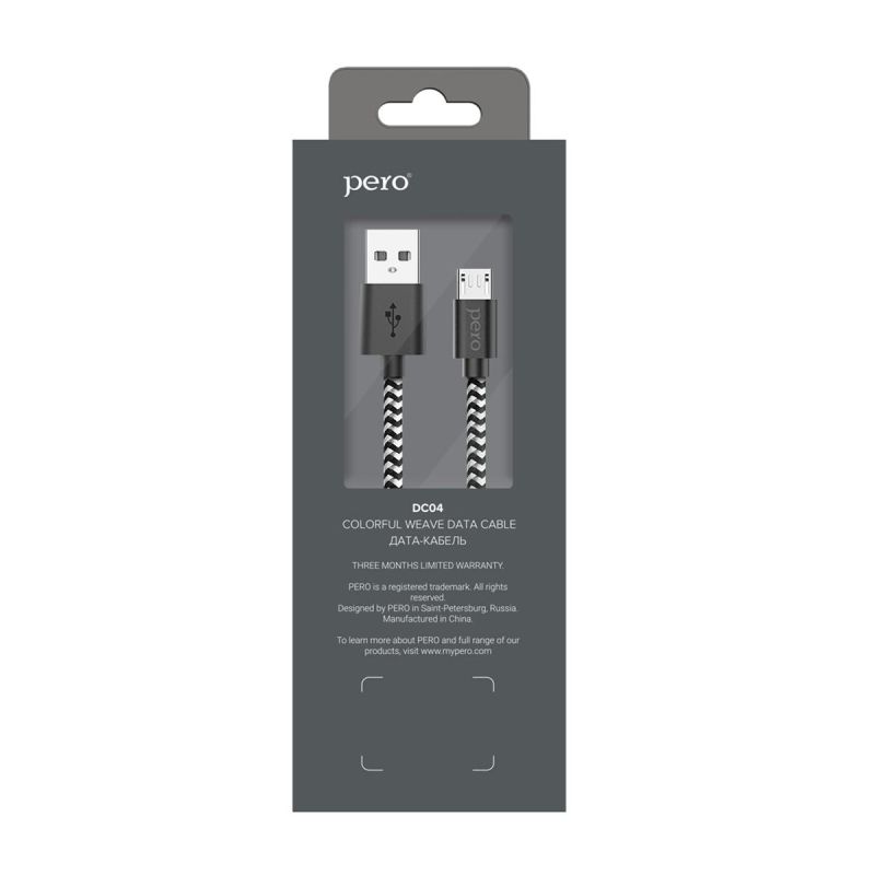 Кабель USB PERO DC-04 micro-USB, 2А, 1м, Silver-black